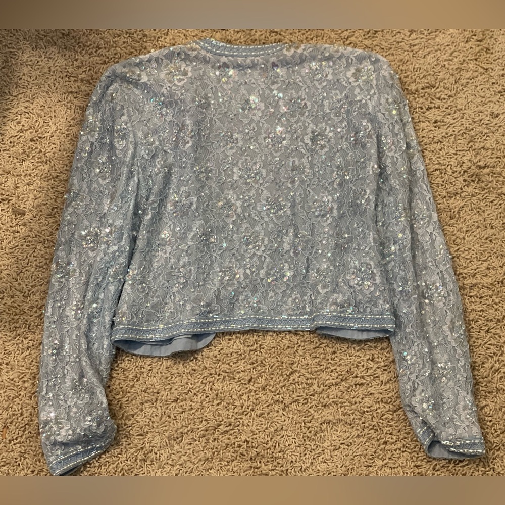 Vintage Diane Tres Original Silk Beaded Jacket Light Blue  - Fits As Med - EUC - Picture 6 of 7